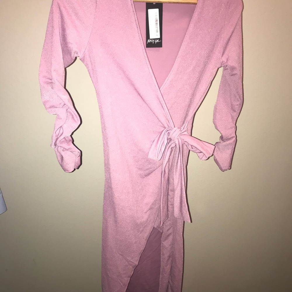 Pink Nasty Gal Front Wrap Midi Dress